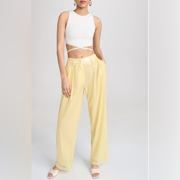 STAUD Sequined Luisa Pants in Yellow - Picture 1 of 13